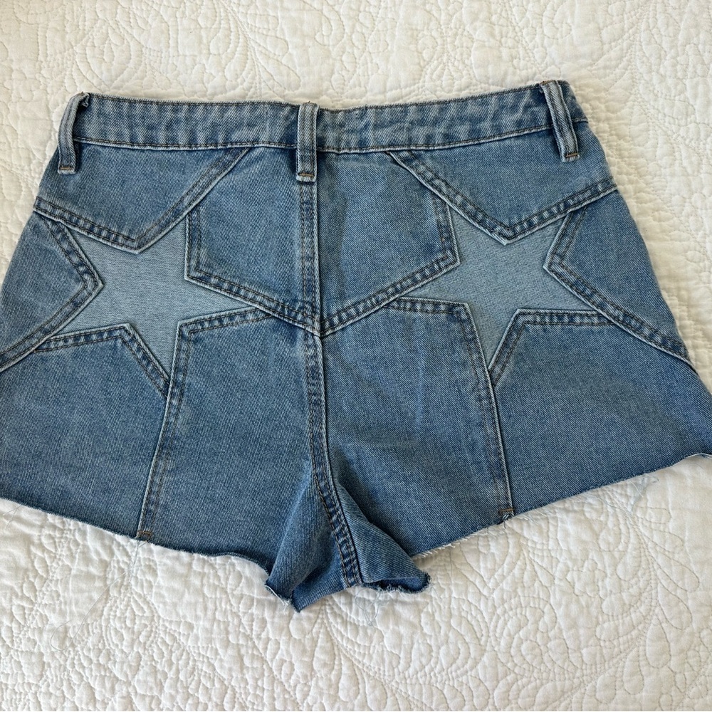 Star Patterned Blue Denim Shorts
